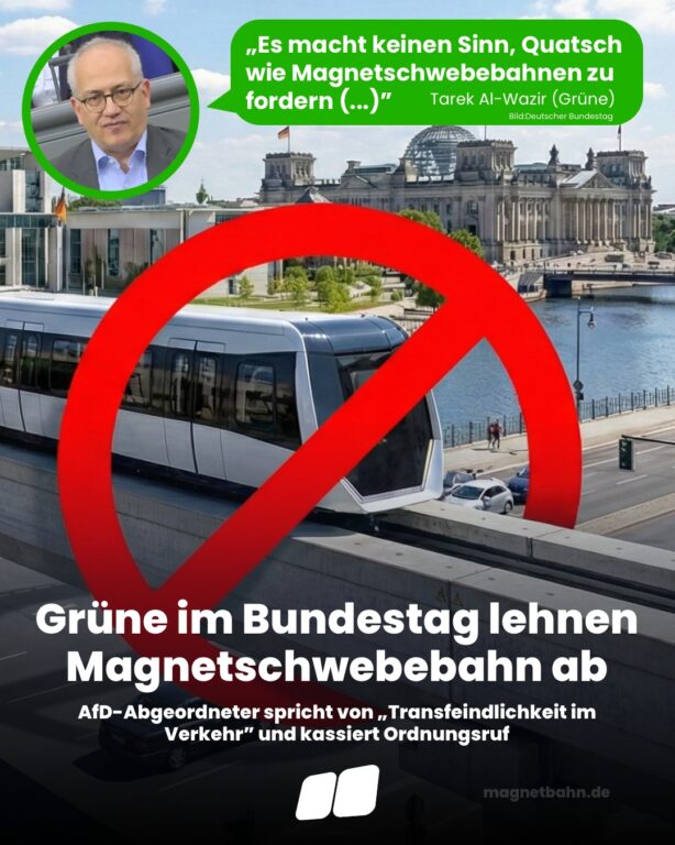 Grüne im Bundestag lehnen Magnetschwebebahn ab
